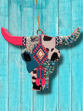 Load image into Gallery viewer, Large Aztec Bull Skull with Fringe - Freshie - Car Air Freshener