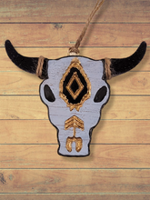 Load image into Gallery viewer, Large Aztec Bull Skull with Fringe - Freshie - Car Air Freshener