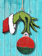 Load image into Gallery viewer, Grinch Hand with Ornament Freshie - Car Air Freshener